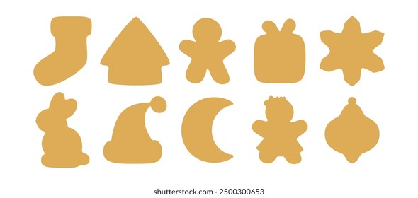 Christmas gingerbread cookie silhouette. Holiday templates for cutter craft machine. Cut shape for stencil isolated on white background. Flat outline vector illustration