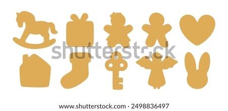 Christmas gingerbread cookie silhouette. Holiday templates for cutter craft machine. Cut shape for stencil isolated on white background. Flat cute vector illustration