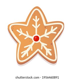 Christmas gingerbread cookie. Star. Biscuit character figure. Vector illustration for new year design.