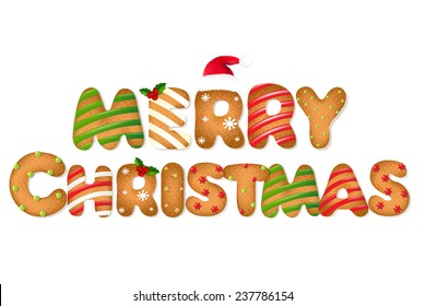 Christmas Gingerbread Cookie Text With Gradient Mesh, Vector Illustration