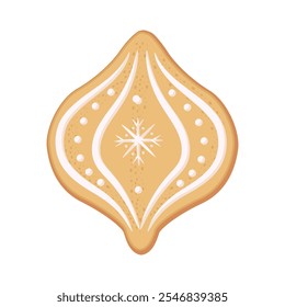 Christmas gingerbread cookie Christmas tree decoration shape decorated with icing. Illustration of a holiday treat on a white background.