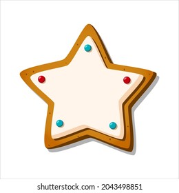 Galleta de pan de jengibre de Navidad. El invierno se acristaló dulce en forma de estrella aislado en un fondo blanco. Ilustración del vector de dibujos animados