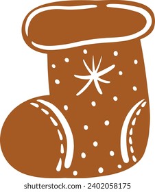 Christmas gingerbread cookies in boots shape isolated on white background. Vector for your Christmas design and decor.