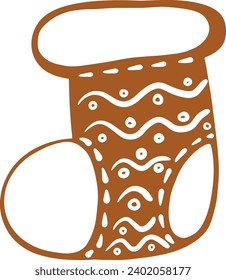 Christmas gingerbread cookies in boots shape isolated on white background. Vector for your Christmas design and decor.