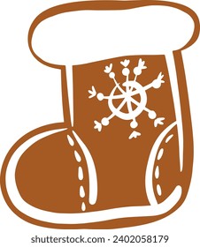 Christmas gingerbread cookies in boots shape isolated on white background. Vector for your Christmas design and decor.