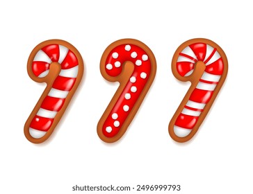 Navidades galletas de jengibre como caña de caramelo. Galleta dulce con decoración glaseada. Ilustración de Navidad. Objetos realistas para Navidades y diseño de Feliz Año Nuevo