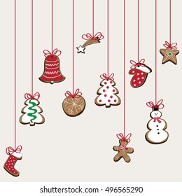 Christmas gingerbread cookies and candy, vector illustration