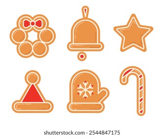 Christmas Gingerbread cookies for celebrating xmas set. Sweet biscuits in festive shapes characters. Christmas cookies collection with gingerbread cookies figures.Christmas elements for cards, banners