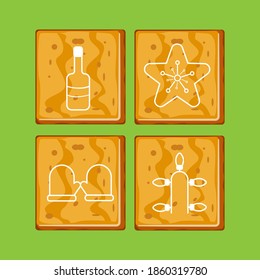 Christmas gingerbread cookies collection: Bottle,Star,Gloves,lamp