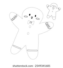 Christmas gingerbread cookies coloring page for kids. Gingerbread Man illustration. Christmas cookies. Christmas holiday worksheets printable.