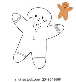 Christmas gingerbread cookies coloring page for kids. Gingerbread Man illustration. Christmas cookies. Christmas holiday worksheets printable.