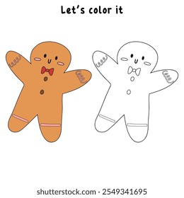 Christmas gingerbread cookies coloring page for kids. Gingerbread Man illustration. Christmas cookies. Christmas holiday worksheets printable.