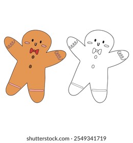 Christmas gingerbread cookies coloring page for kids. Gingerbread Man illustration. Christmas cookies. Christmas holiday worksheets printable.