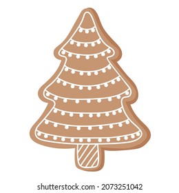 Christmas gingerbread cookies in the form of a tree with a garland, flat style.