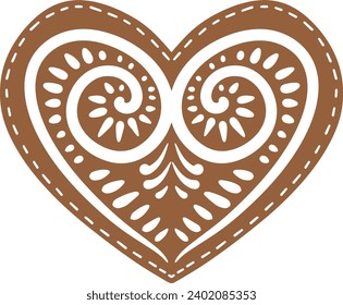 Christmas gingerbread cookies in heart shape isolated on white background. Vector for your Christmas design and decor.