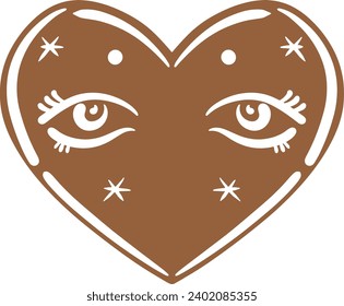 Christmas gingerbread cookies in heart shape isolated on white background. Vector for your Christmas design and decor.