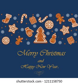 Christmas, gingerbread, cookies. Isolated elements, symbols of the new year in the form of ginger cookies.	