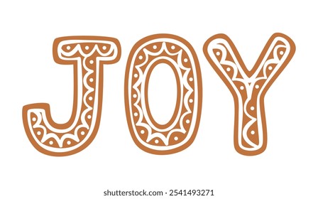 Christmas gingerbread cookies Joy lettering. Holiday homemade xmas bakery. Christmas sweet text. Flat vector illustration isolated on white background