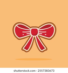 Christmas gingerbread cookies in red ribbon shape, new year decoration suitable for posters and web icons	