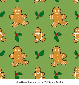 Christmas gingerbread cookies seamless pattern