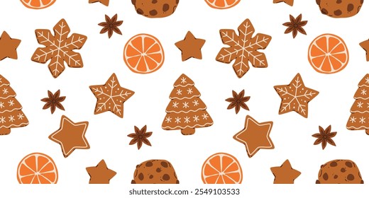 Navidades Galletas de jengibre sin patrón. Galletas caseras dulces de invierno en diferentes Formas.
