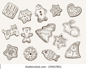 Christmas gingerbread cookies. set of vector elements