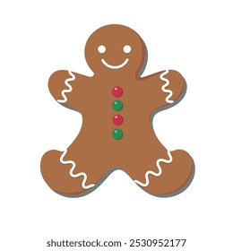 Christmas gingerbread cookies in shape of man. Winter Christmas sweets and treats. Vector illustration