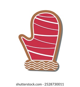 Christmas gingerbread cookies in shape of mitten. Winter Christmas sweets and treats. Vector illustration