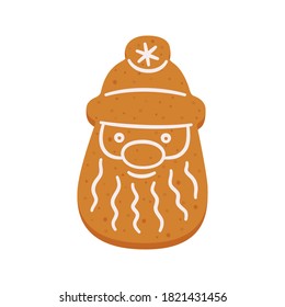 Christmas gingerbread cookies in the shape of Santa Claus. Isolated vector objects on white background