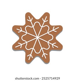 Christmas gingerbread cookies in shape of snowflake. Winter Christmas sweets and treats. Vector illustration