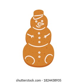 Christmas gingerbread cookies in the shape of a snowman. Isolated vector objects on white background