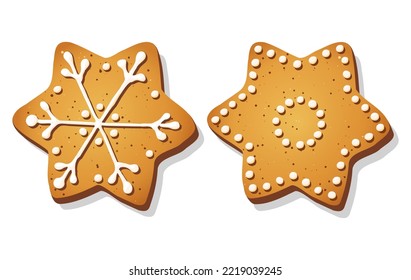 Christmas gingerbread cookies in shape of star isolated on white background. Sweet holiday vector illustration. Eps 10