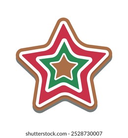 Christmas gingerbread cookies in shape of star. Winter Christmas sweets and treats. Vector illustration