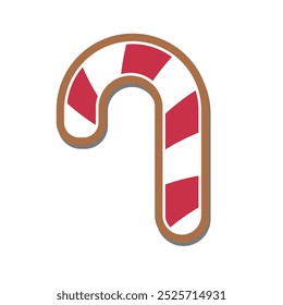 Christmas gingerbread cookies in shape of sweet candy cane. Winter Christmas sweets and treats. Vector illustration
