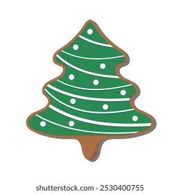 Christmas gingerbread cookies in shape of Christmas tree. Winter Christmas sweets and treats. Vector illustration