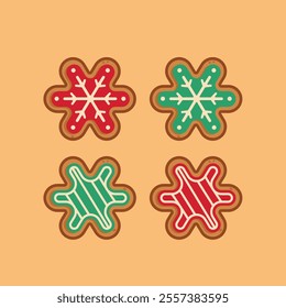 Christmas gingerbread cookies shaped like snow and stars, new year decoration suitable for posters and web icons