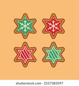 Christmas gingerbread cookies shaped like snow and stars, new year decoration suitable for posters and web icons