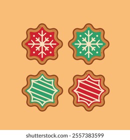 Christmas gingerbread cookies shaped like snow and stars, new year decoration suitable for posters and web icons