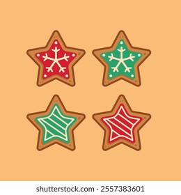 Christmas gingerbread cookies shaped like snow and stars, new year decoration suitable for posters and web icons