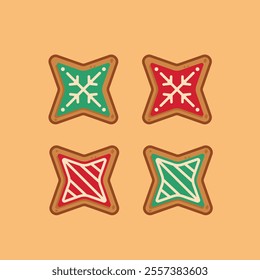 Christmas gingerbread cookies shaped like snow and stars, new year decoration suitable for posters and web icons