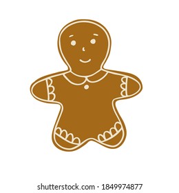 Christmas gingerbread cookies traditional holiday celebration design hand drawn in doodle style decorated with sugar icing winter sweet food for greeting card, invitations, banner vector illustration