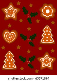 Christmas gingerbread cookies vector background