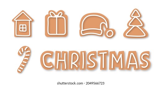 Christmas gingerbread cookies vector collection. Xmas cookie snack new year ginger bread holiday pastry illustration.
