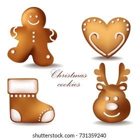 Christmas gingerbread cookies Vector set collection. Detailed decor