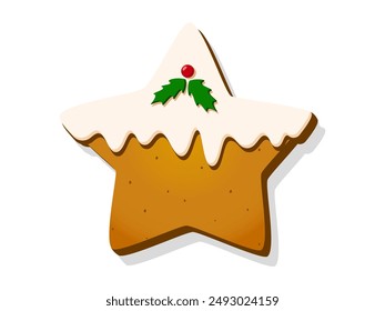 Christmas Gingerbread Cookies. Winter sweet homemade biscuits in the star shape isolated on white background. Cute Cartoon vector illustration