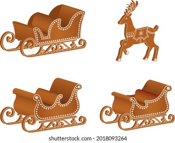 christmas gingerbread decorations. isolated gingerbread sleight and reindeer.