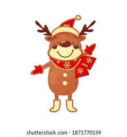 Christmas gingerbread deer cookies on a white background. Ideal for holiday design of cards, prints, scrapbooking.