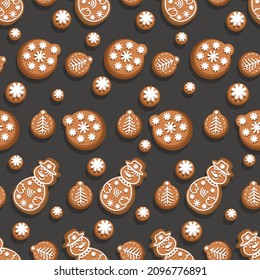 Christmas gingerbread. Festive background made of gingerbread, cookies. Snowman, Christmas cookie