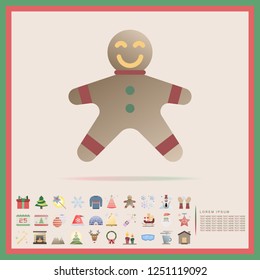 Christmas gingerbread flat design icon set, vector, illustration