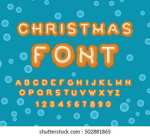 Christmas Gingerbread font. Holiday Cookies alphabet. ABC cookie. Sweet letters. Food typography